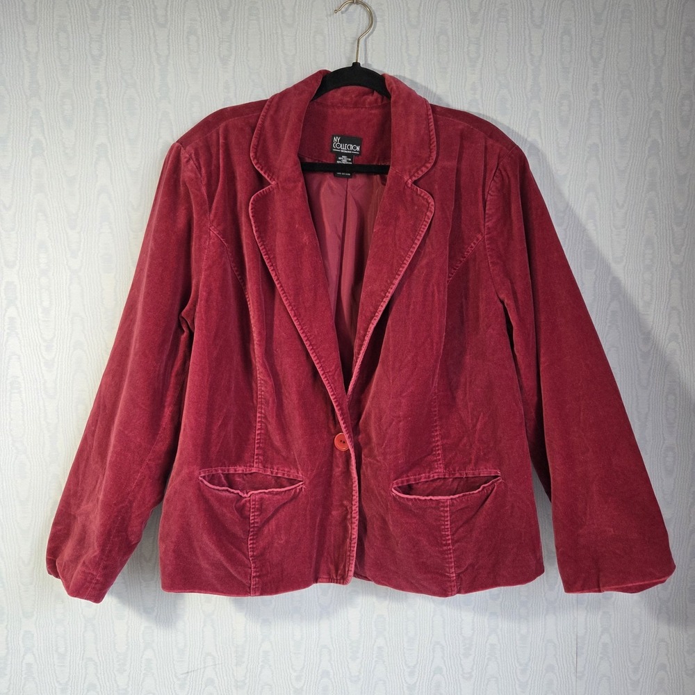 Vtg 90s NY‎ Collection Velvet Blazer Jacket Womens 2X Red Burgundy Whimsigoth